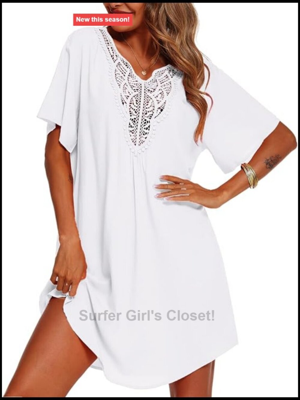 Lace Crochet V Neck Beach Bikini Swimsuit Cover Up Dress